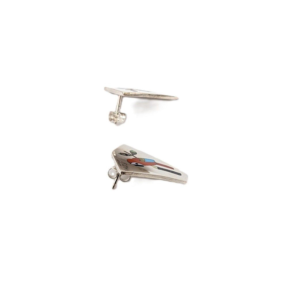 Zuni Handmade Sterling Silver Inlay Parrot Stud Earrings NA Jewelry** - Picture 5 of 7